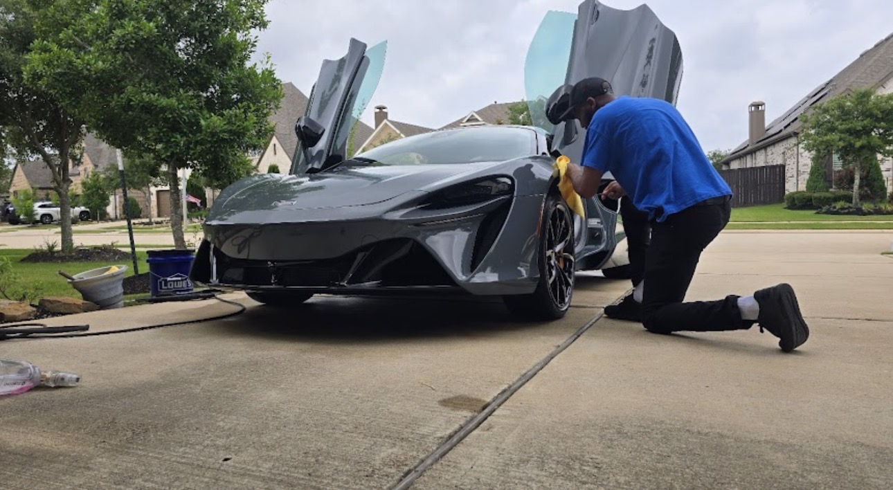 Premium black sports car after ceramic coating detail